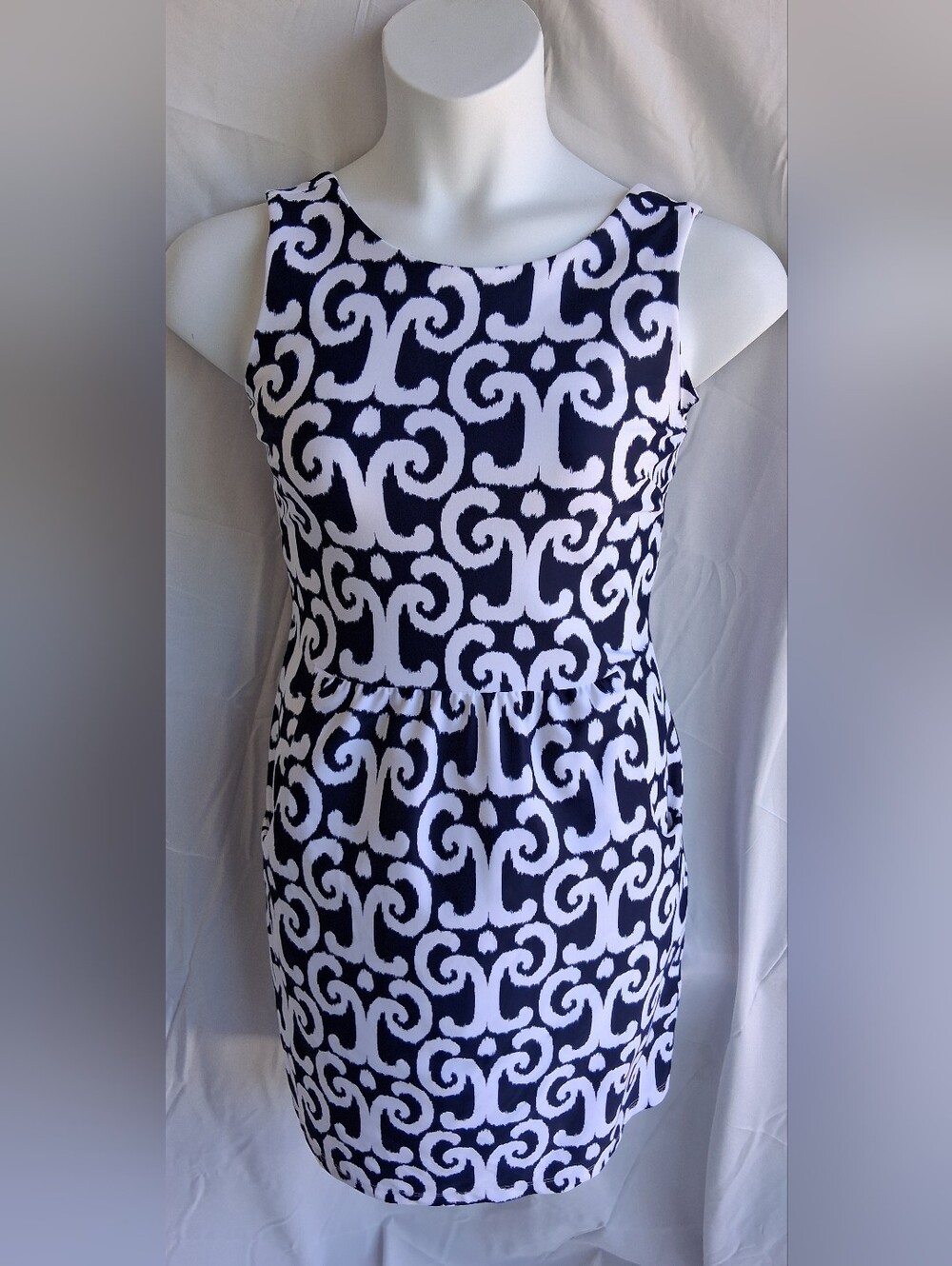 Jude Connally Navy and White Scroll-Print Mini Dress